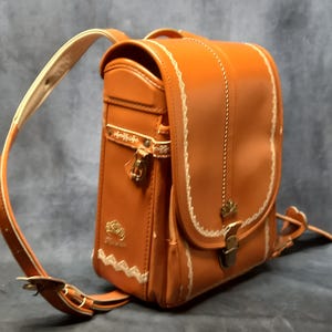 Sac à dos Randoseru, sac Randoseru japonais à coutures serrées couleur fauve, cartable japonais brun fauve - Romantique