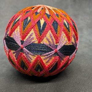 Traditional Japanese Temari Ball Hanging Ornament – Hand Embroidered Thread Decorative Sphere