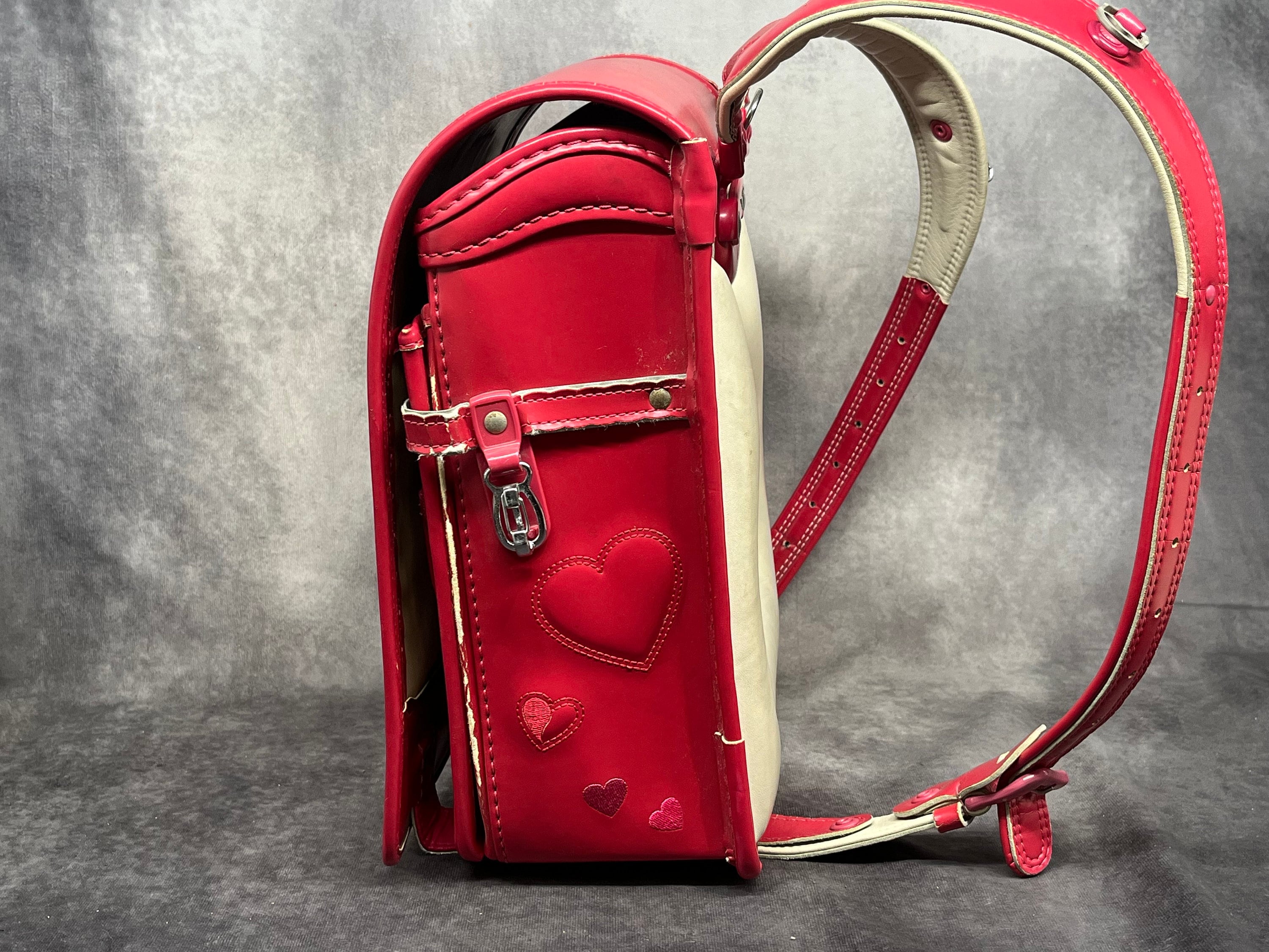 Ransel Randoseru Backpack For Kids - PU Leather School Bag With Reflective Strips, Rain Cover, And Decompression Design (Rose Red)