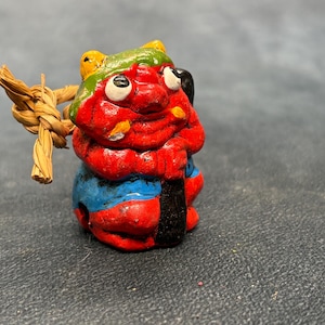 Hand Painted Clay Ceramic Bell, Japanese Folk Art, Japanese Dorei Bell, Demon Character Bell