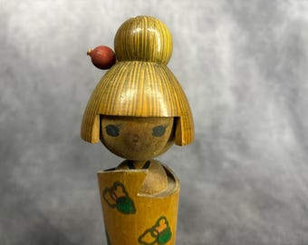 山川勇創作こけし、ヴィンテージ木製創作こけし、日本の手作り民芸品