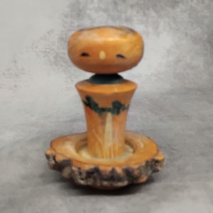 Miniature Bobblehead Kokeshi Doll, Vintage Japanese Wooden Kokeshi, Hand Made Folk Art From Japan