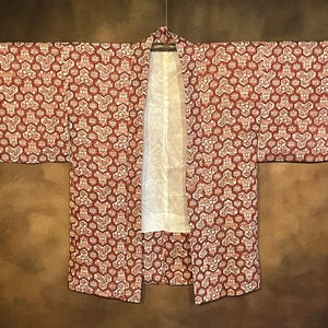 Japanese Haori Kimono, Red and White, Silk Lined Kimono Robe Vintage Kimono Jacket