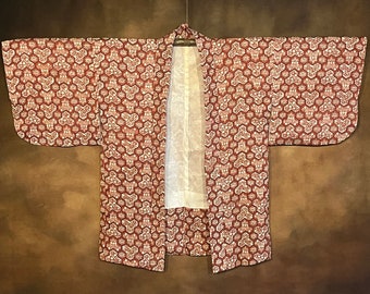 Japanese Haori Kimono, Red and White, Silk Lined Kimono Robe Vintage Kimono Jacket