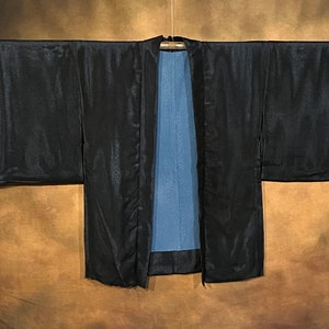 Japanese Haori Kimono, Dark Blue Dual Layer Netted Material Kimono Robe Vintage Kimono Jacket