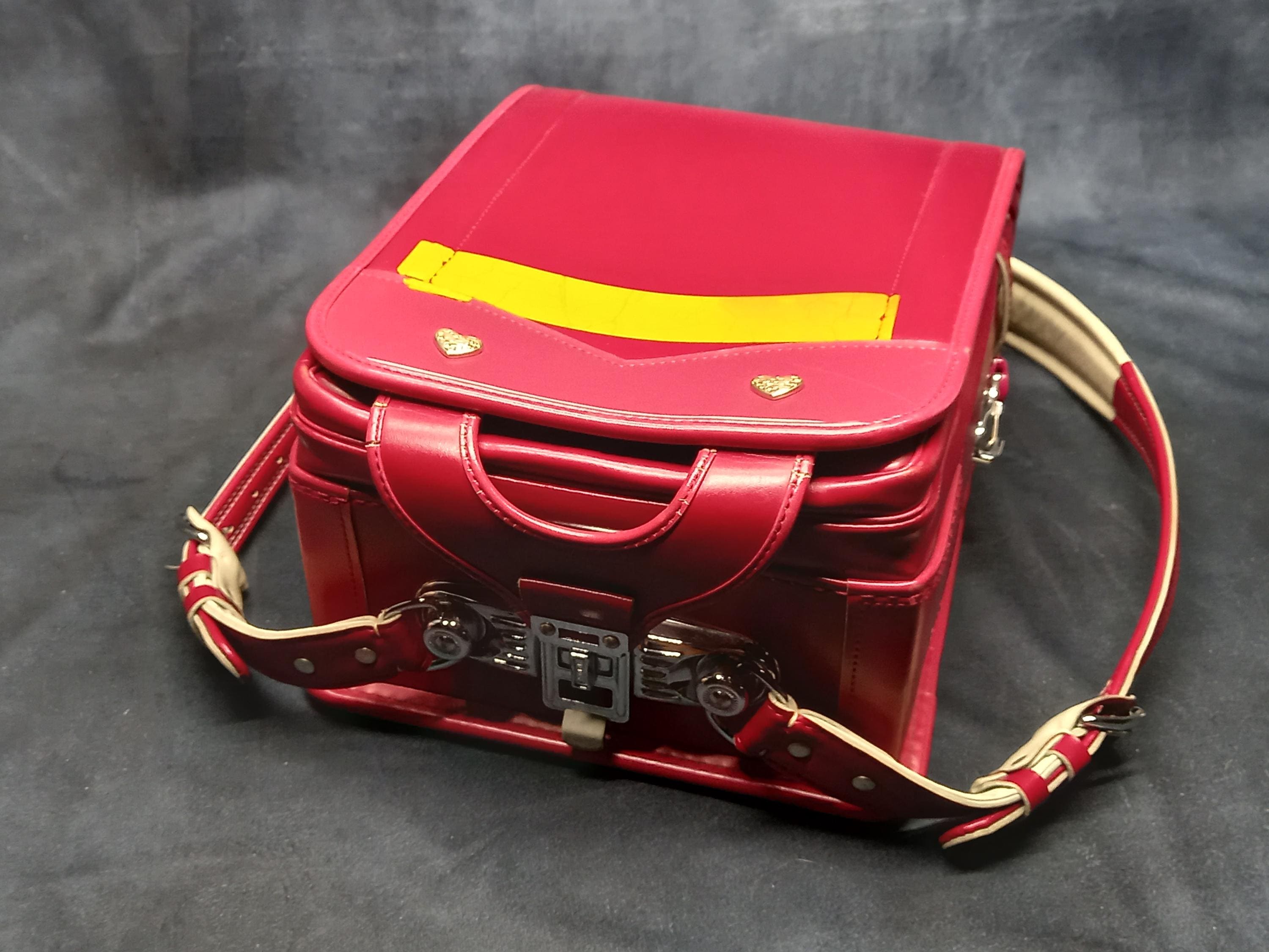 Randoseru Backpack, Red With Magenta Trim Japanese Tight Stitch 