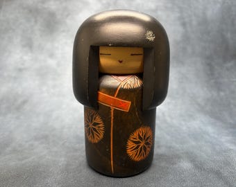 関口三作こけし、こけし人形、ヴィンテージ木製創作こけし、日本の