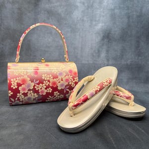 Sac Zanmai haut de gamme Furisode avec sandales Zori assorties, ensemble luxueux. Accessoires de kimono japonais vintage / Ensemble vêtement de cérémonie, chaussures et sac