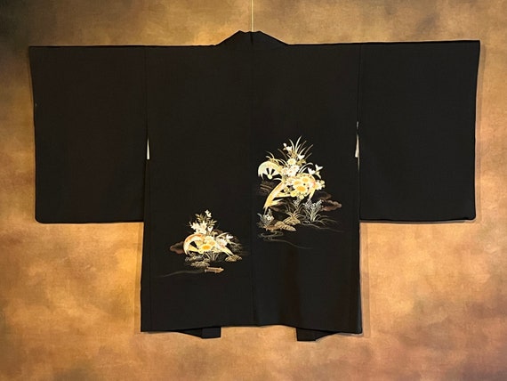 Japanese Haori Kimono, Black Kimono Robe Vintage … - image 1