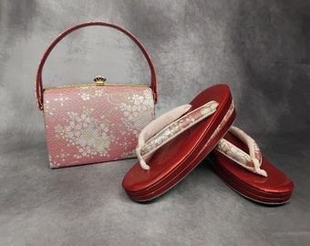 Premium Zanmai Furisode Bag With Matching Zori Sandals Set Luxury. Vintage Japanese Kimono Accessories / Formal Ware, Shoes and Bag Set