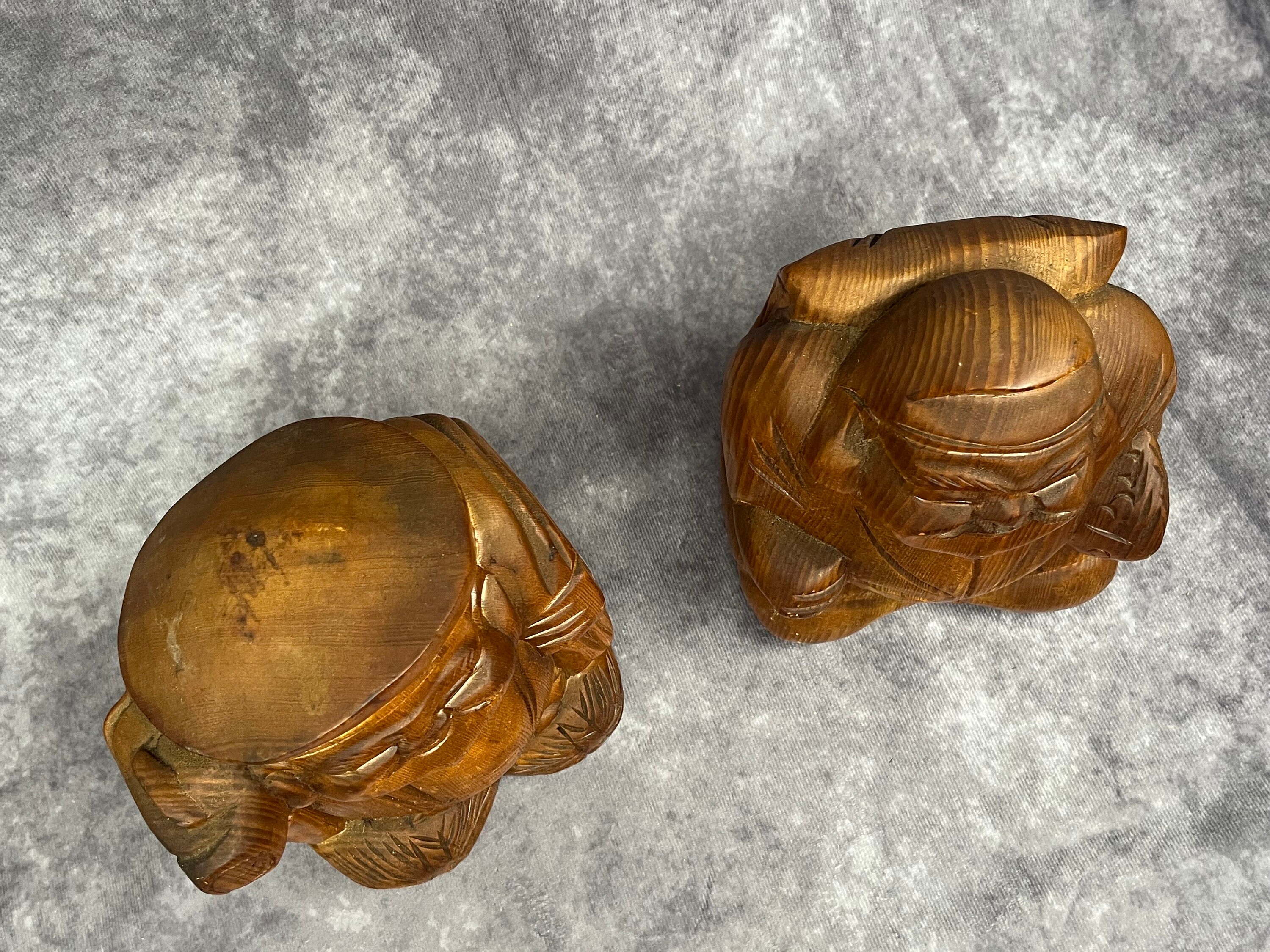 Japanese Hinoki Daikoku Hand Carved Wooden Figures, Hand Made Folk