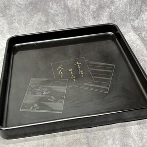 Large Engraved Lacquer Tray Vintage Japanese Lacquered Tray, Tea Tray, Dinner Tray, Serving Tray 36.5cm square