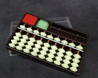 Small Vintage Plastic Japanese Soroban Wooden Abacus 9 Row, Brown