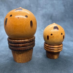 Pair of Creative Kokeshi Doll, Vintage Wooden Sosaku Kokeshi, Hand Made Folk Art From Japan