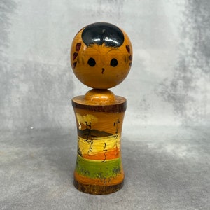 Bobblehead Kokeshi Doll, Vintage Japanese Wooden Kokeshi, Hand Made Folk Art From Japan
