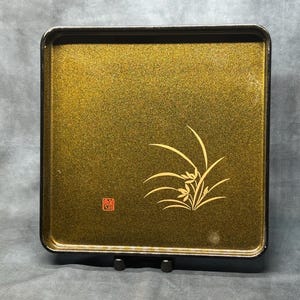 Large Lacquer Tray Vintage Japanese Black & Gold Lacquered Tray, Tea Tray, Dinner Tray, Serving Tray 37cm square