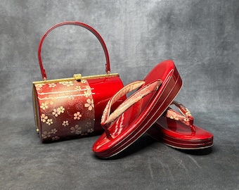 Premium Zanmai Furisode Bag With Matching Zori Sandals Set Luxury. Vintage Japanese Kimono Accessories / Formal Ware, Shoes and Bag Set