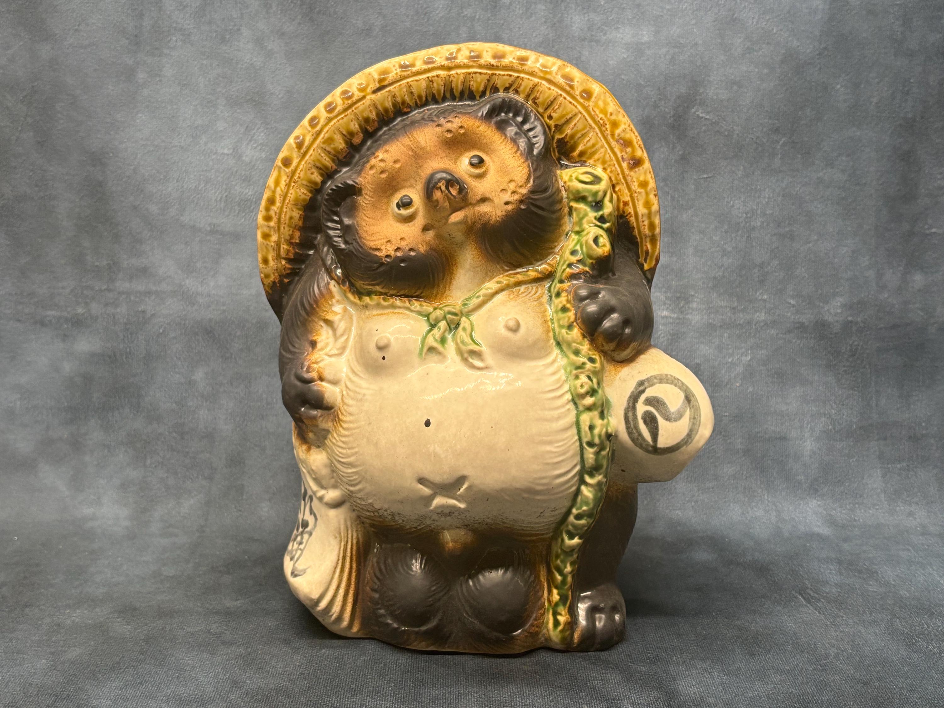 Japanese Shigaraki-ware Tanuki Raccoon Dog Tokkuri Pottery Vintage