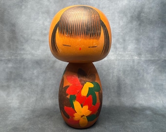 石田富雄創作こけし、ヴィンテージ木製創作こけし、日本の手作り民芸品