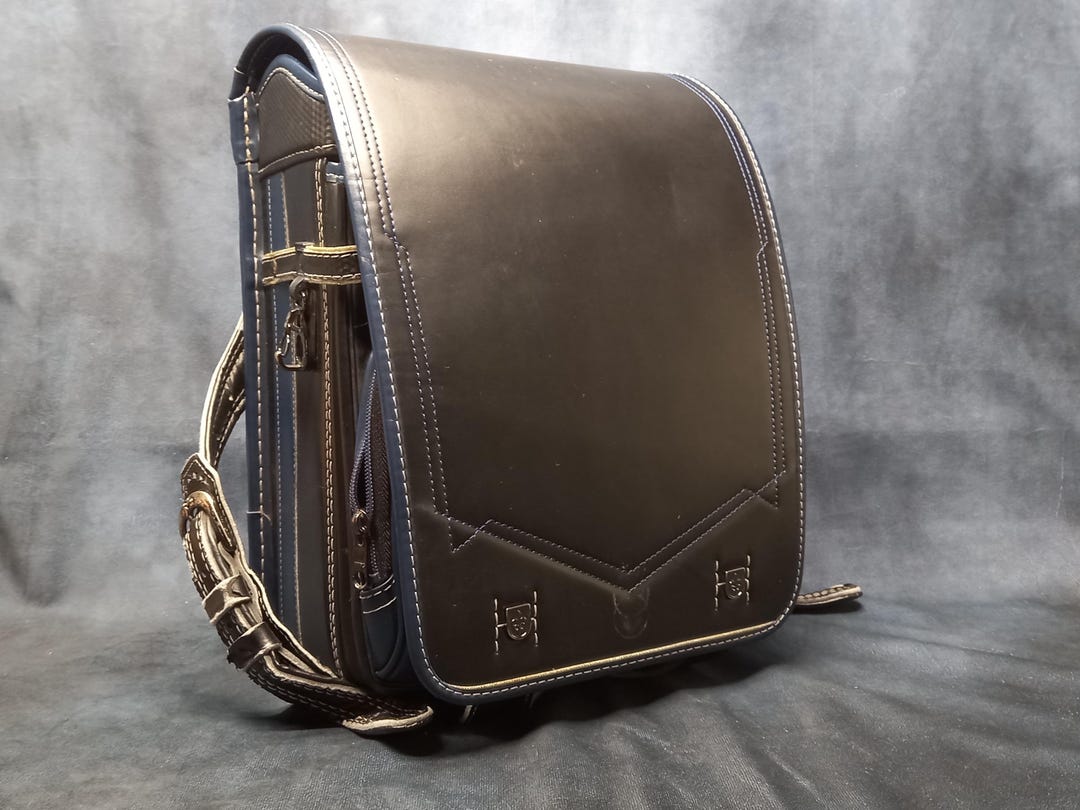 Japanese Rucksack Randoseru Backpack, Black With Blue Trim Japanese Tight Stitch ...