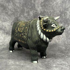 Bull Figurine, Vintage Porcelain Japanese Bull Ornament