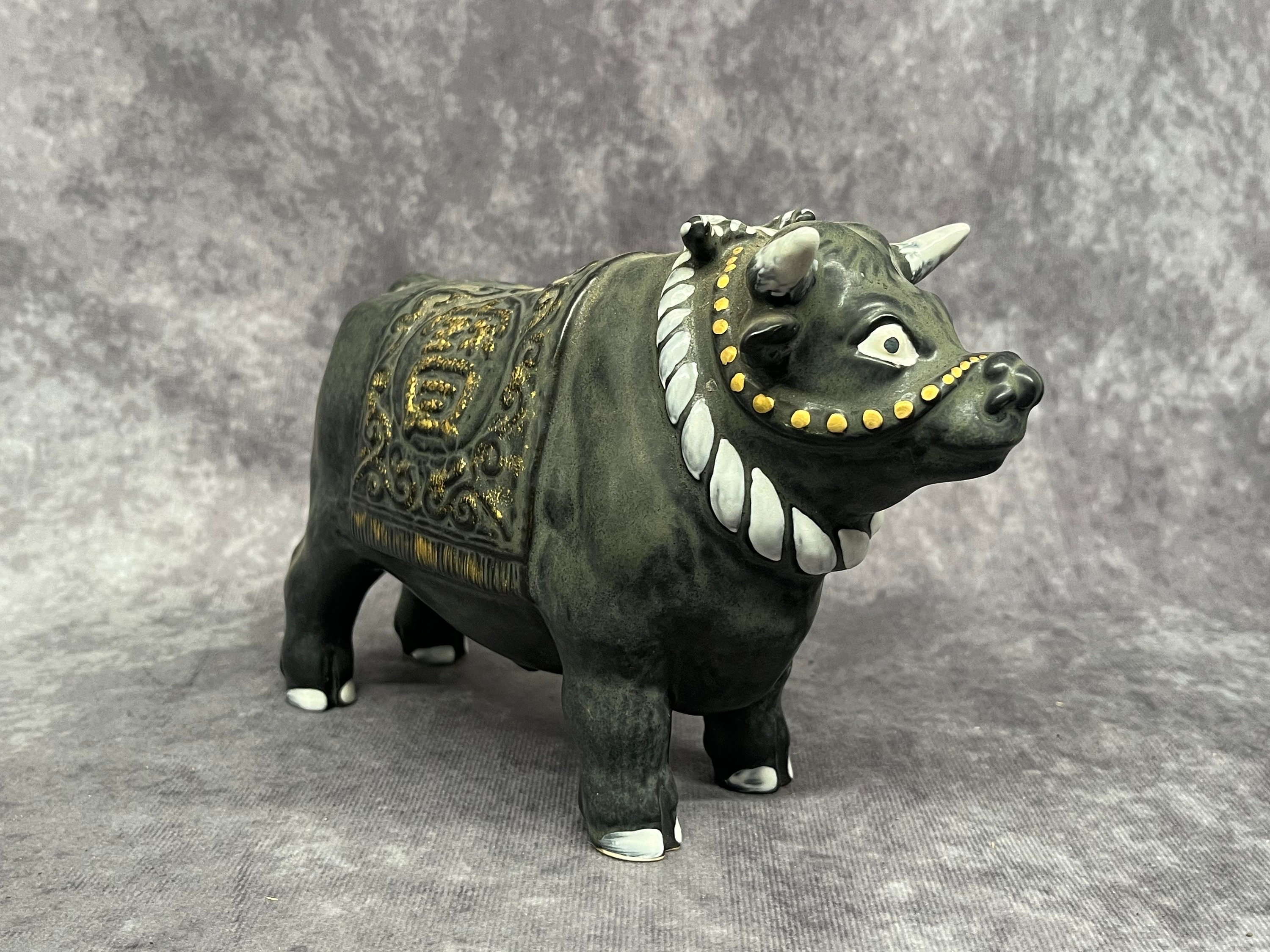 Bull Figurine, Vintage Porcelain Japanese Bull Ornament