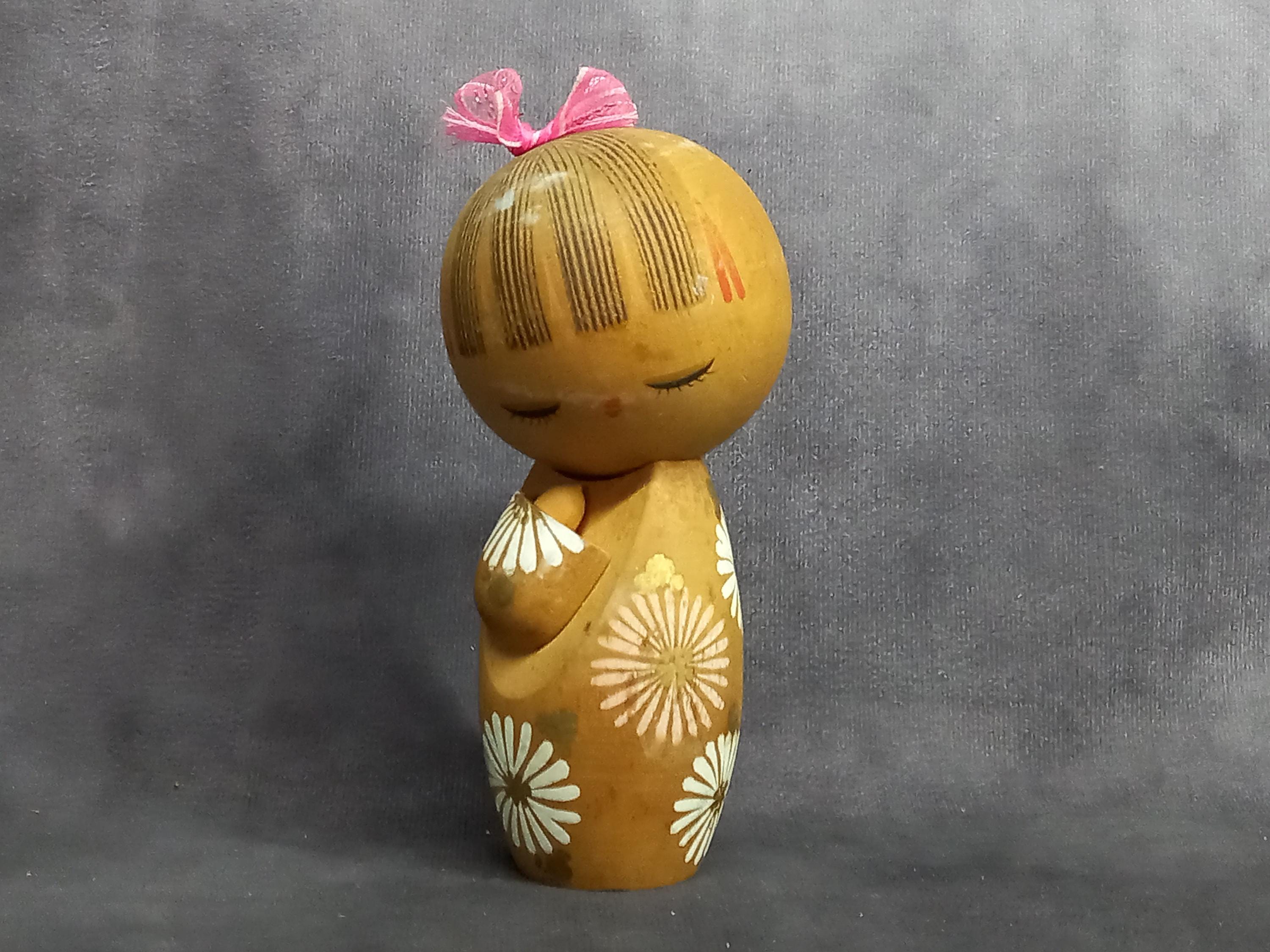 Aoki Ryoka Kokeshi Doll, Vintage Wooden Sosaku Kokeshi, Hand Made Folk Art From Japan