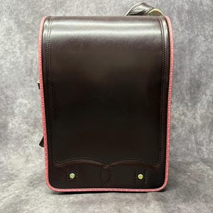 Sac à dos Randoseru, marron avec bordure rose Sac Randoseru japonais à coutures serrées, cartable marron