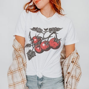 Tomato Vine Linoleum Block Print Shirt Vegetable Shirt Farmer Shirt Tomato Lover Garden Lover Shirt Gift for Gardener Cottagecore Shirt