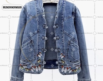 Embroidered Stretch Jacket 80's 90's Trucker Denim Jeans Jacket Harajuku Slim Tops Personalized Denim Jacket Wear Y2k Women Clothing Dress