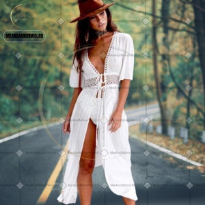 Boho Robe Lace Beachwear Sun Protection Clothes Knitted Swimsuits Women Beach Cover Up Women Tunic Pareo Women Long Maxi Beach Dress Wear