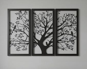 3 Piece Metal Tree of Life Wall Art, Minimalist Sculpture