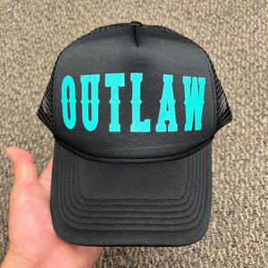 Outlaw Trucker Hat – Western Turquoise Print Cowboy Style Mesh Cap