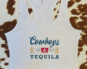 Top corto Cowboys and Tequila – Canotta da festa in stile country western