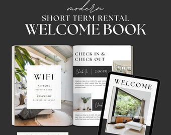 Libro di benvenuto moderno per affitti a breve termine / Modello Canva per manuale della casa Airbnb / Modello per libro degli ospiti per case vacanze / Guida Airbnb stampabile