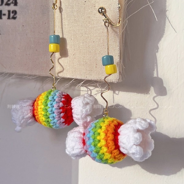 Boucles d’oreilles Candy Jar faites à la main, crochets d’oreille plaqués or argent 925, boucles d’oreilles en laine tricotée Sweet Candy, accessoires Sweet Girl Looks, Summer Vibes