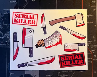 true crime / serial killer inspired sticker sheet 12.5cmx16cm (splashproof)