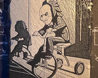 SAW inspired billy the doll 10cm x 10cm engraved slate coasters