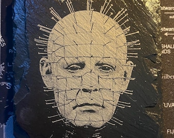 Hellraiser inspired Pinhead 10cm x 10cm engraved slate coasters good for halloween