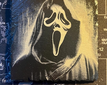 scream inspired Ghostface 10cm x 10cm engraved slate coasters