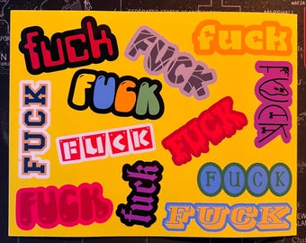 a bunch of "fuck" funny novelty splash-proof vinyl  stickers 16x12cm sheet