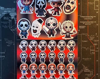 Horror movie legends inspired sticker sheet 12.5cmx16cm (splashproof)