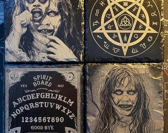 the Exorcist inspired 10cm x 10cm  engraved slate coaster