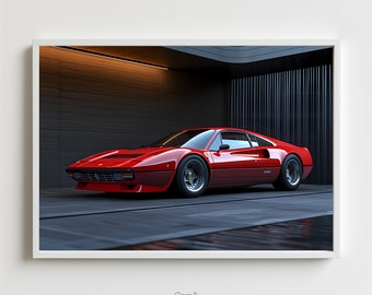 Ferrari 308 classic poster print minimalistic luxury classic car wall art, automotive home decor 1980s Italian supercar ferrari  gift