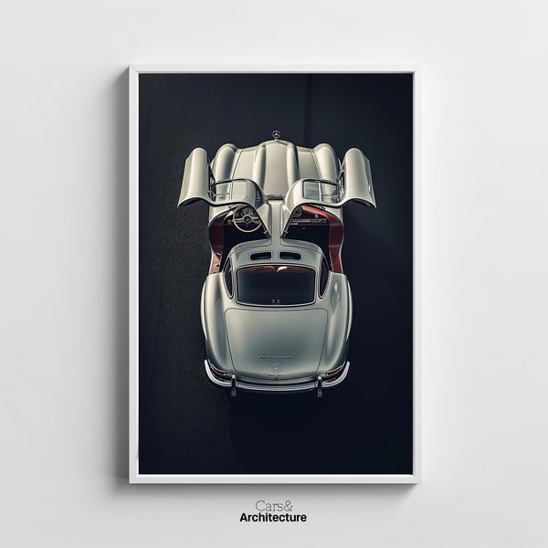 Vintage Mercedes 300SL print iconic sports car poster luxury classic car wall art, automotive home decor 1950s mercedes gullwing 300 sl gift