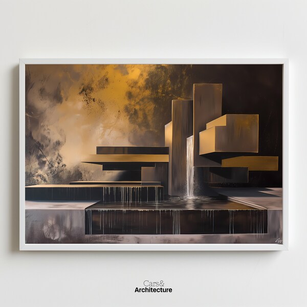 Falling Water House Tribute, Metallic Elegance, Art Deco Inspired, New York School Inspiration Chic glamorous home or office decor FL Wright