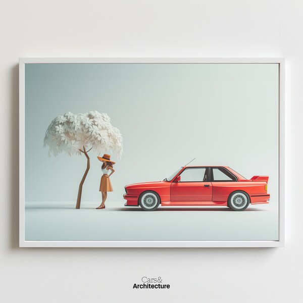 Klassisches BMW M3 edles Auto-Poster, moderne Kunst, minimalistischer, stilvoller Auto-Druck, modisches Auto-Geschenk. BMW E30 M3 Retro-deutsches BMW-Kunstauto-Poster