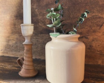 Candle holder with handle in artisanal pottery + Meaux mustard pot (Stoneware)