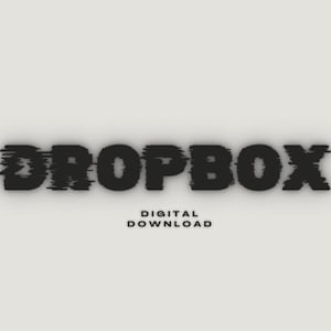 Peut inclure: Le mot "DROPBOX" dans une police &agrave; effet de distorsion, en gris fonc&eacute;, est centr&eacute; sur un fond gris clair. En dessous, les mots "T&Eacute;L&Eacute;CHARGEMENT NUM&Eacute;RIQUE" sont dans une police plus petite et &eacute;pur&eacute;e.