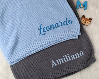 Coperta per passeggino, coperta per bambini personalizzata, nome del bambino ricamato, regalo per neonato, morbida maglia di cotone traspirante, regalo per baby shower.